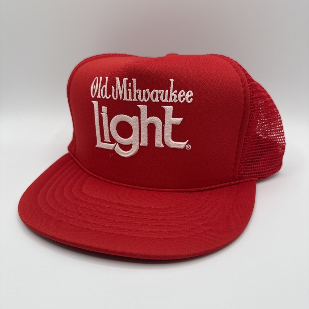 Old Milwaukee Light Beer Rope Snapback Trucker Hat Mesh Foam Red Retro